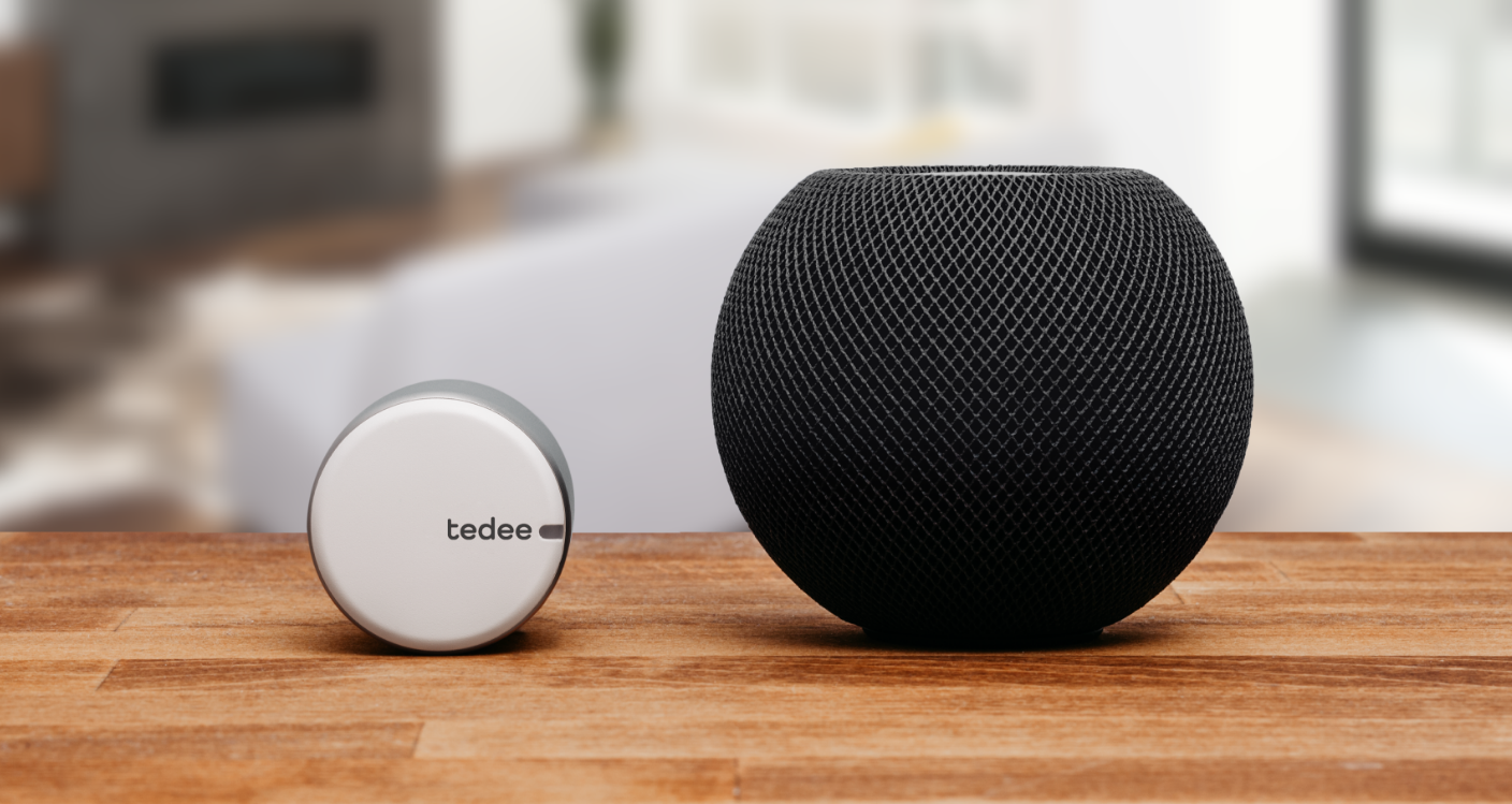 The smart lock and the smart speaker on the desk top