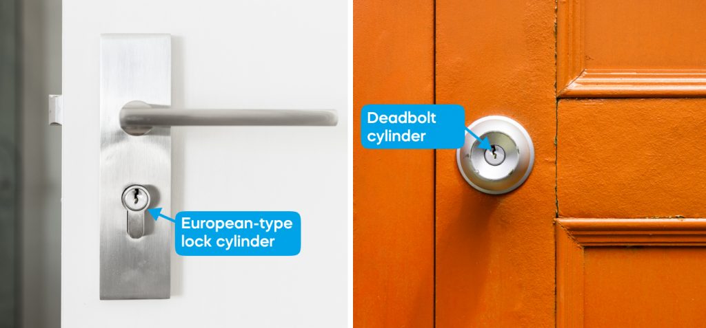 Comparison of European-type lock cylinder and deadbolt cylinder
