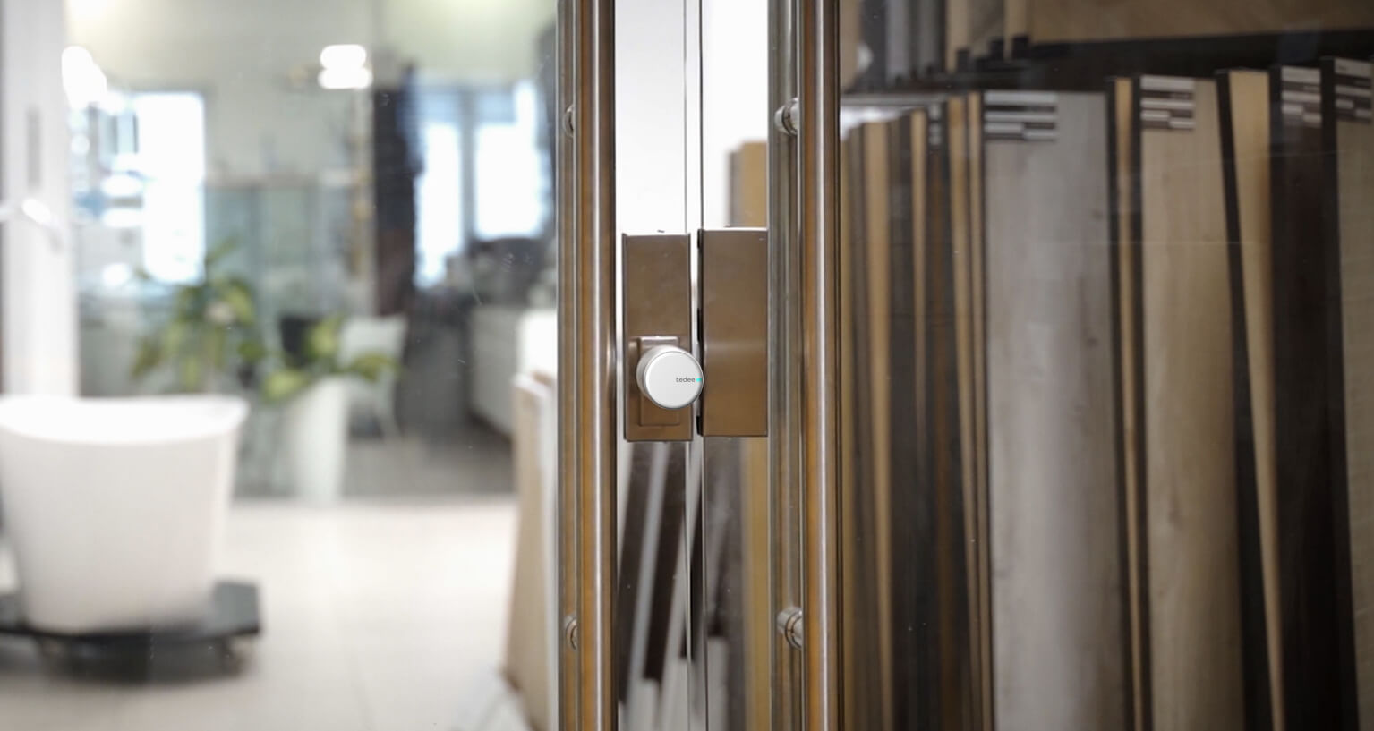 Smart lock in flooring showroom