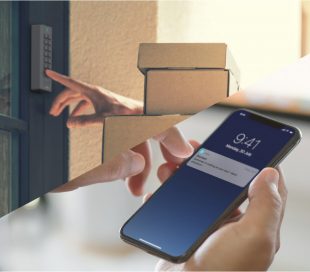 Courier using the keypad and receiving an in-app notification