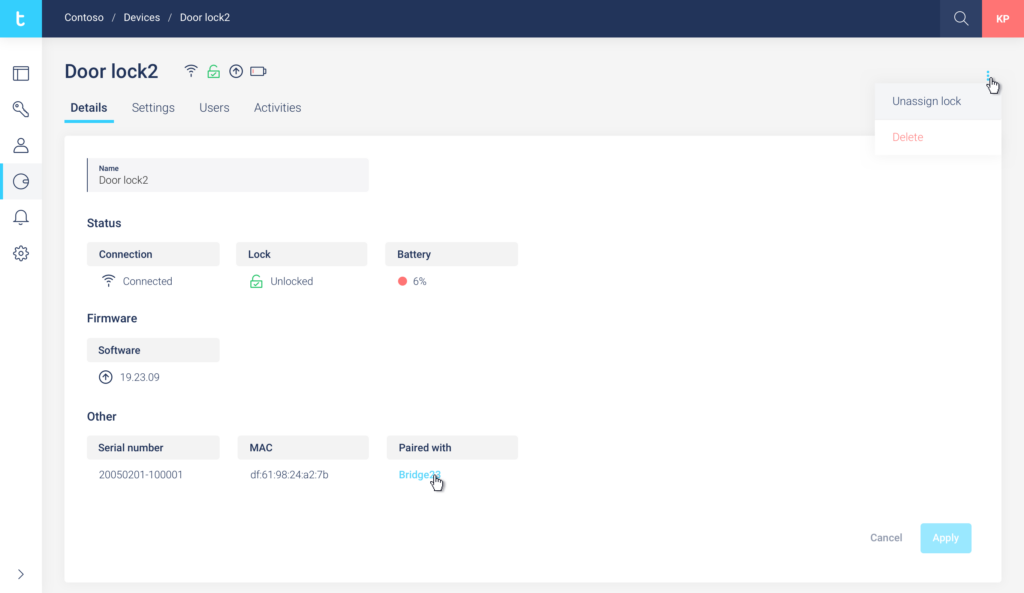 Tedee Web-Portal - Gerätedetails