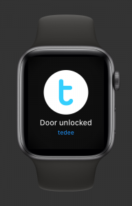 A view of the tedee app on a smartwatch - "Push notifications"