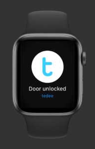 A view of the tedee app on a smartwatch - "Push notifications"