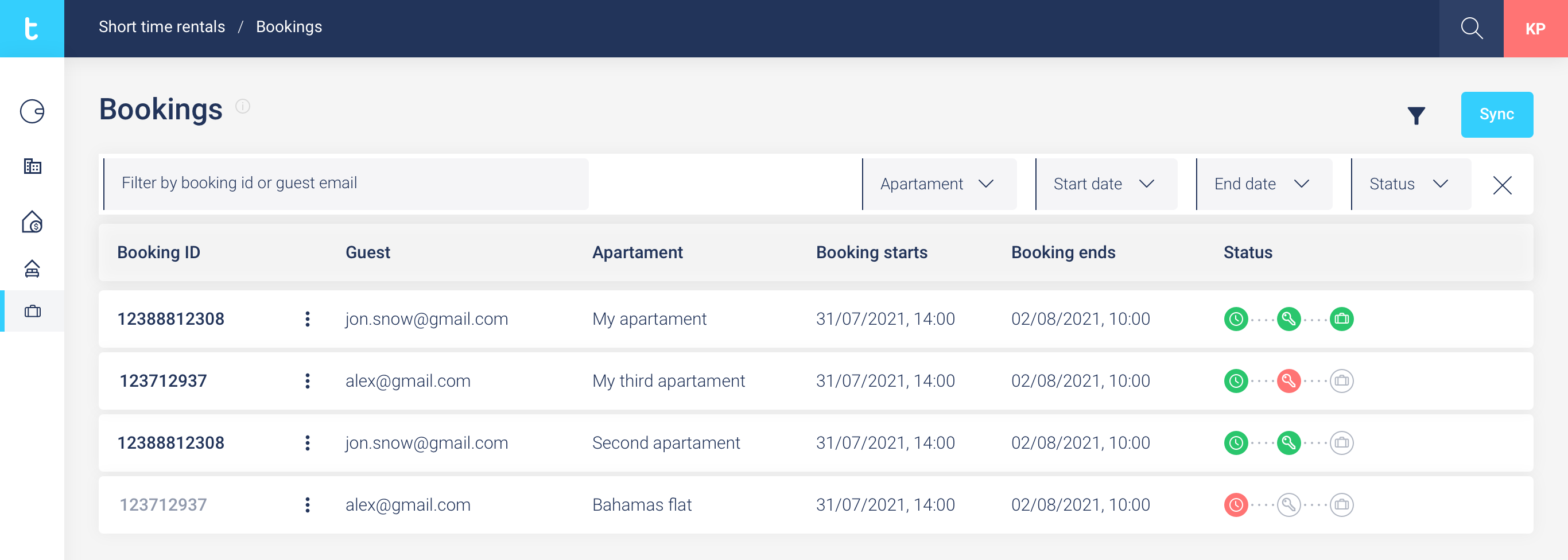 tedee portal - bookings dashboard