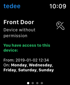 A view of the tedee app on a smartwatch - "Access info"