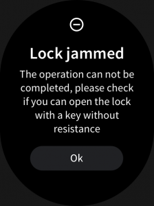 The tedee app on a smartwatch - lock jammed