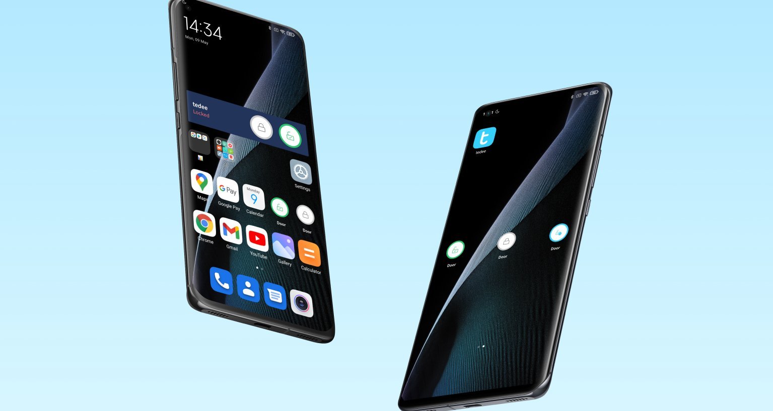 Dwa smartfony z Androidem z wyświetlonymi widżetami tedee