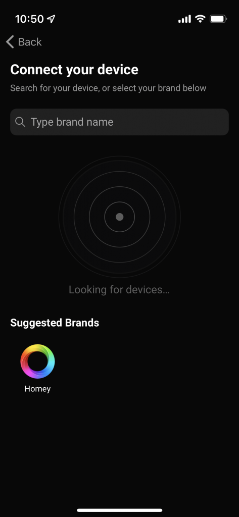 homey app - conecta la pestaña de tu dispositivo
