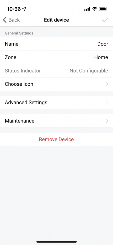 tab modifica dispositivo dell'app homey
