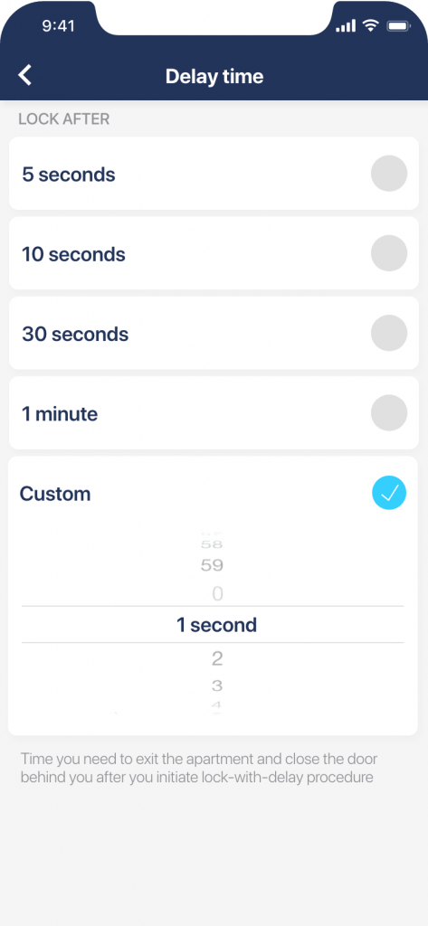 tedee app lock button settings delay time