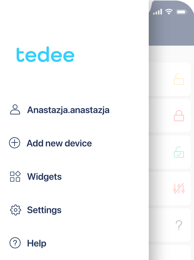 tedee app sidebar