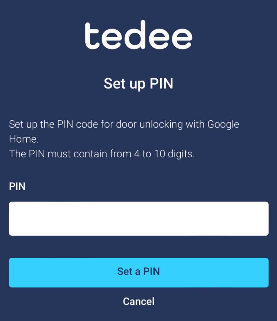 set up the pin code for unlocking with google home