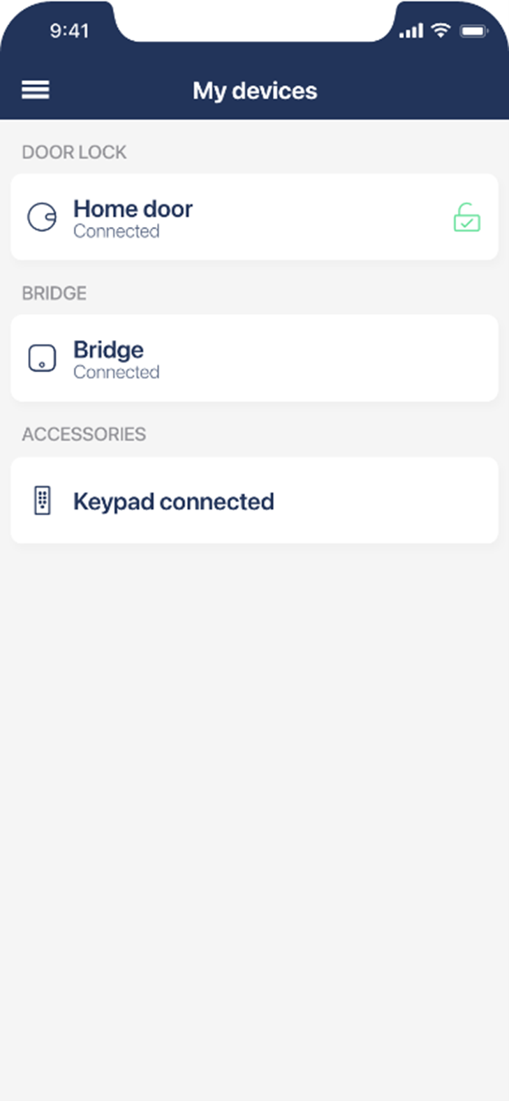 tedee app - my devices tab