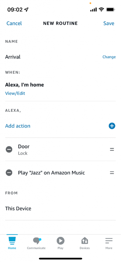 tabblad nieuwe routine in de alexa app
