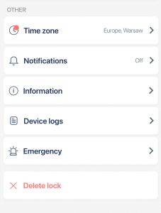 smart lock's settings