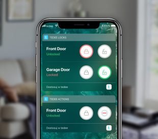 Los widgets de Tedee mostrados en un smartphone iOS